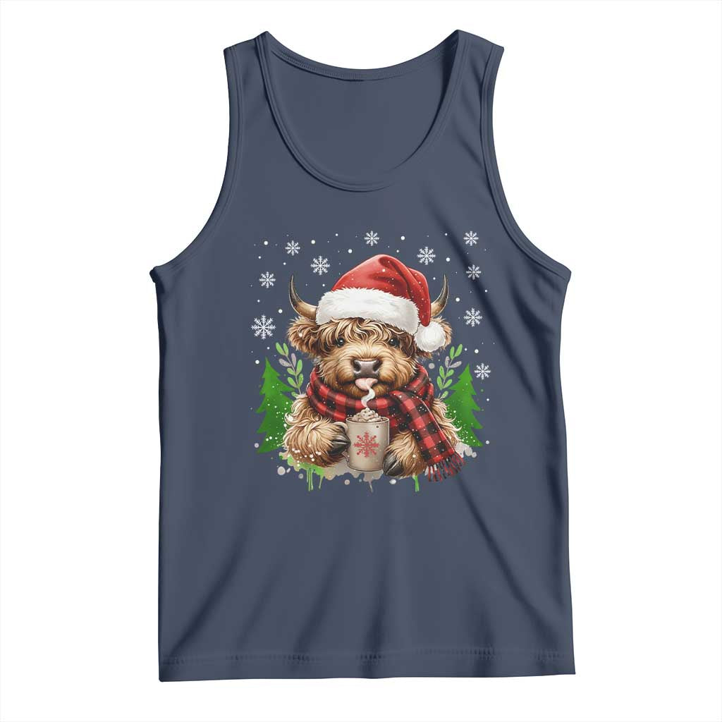 Christmas Cow Tank Top Funny Highland Cow Western Farmer Gift TS10 Navy Print Your Wear