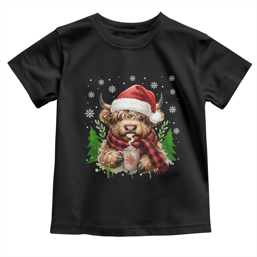 Christmas Cow Toddler T Shirt Funny Highland Cow Western Farmer Gift TS10 Black Print Your Wear