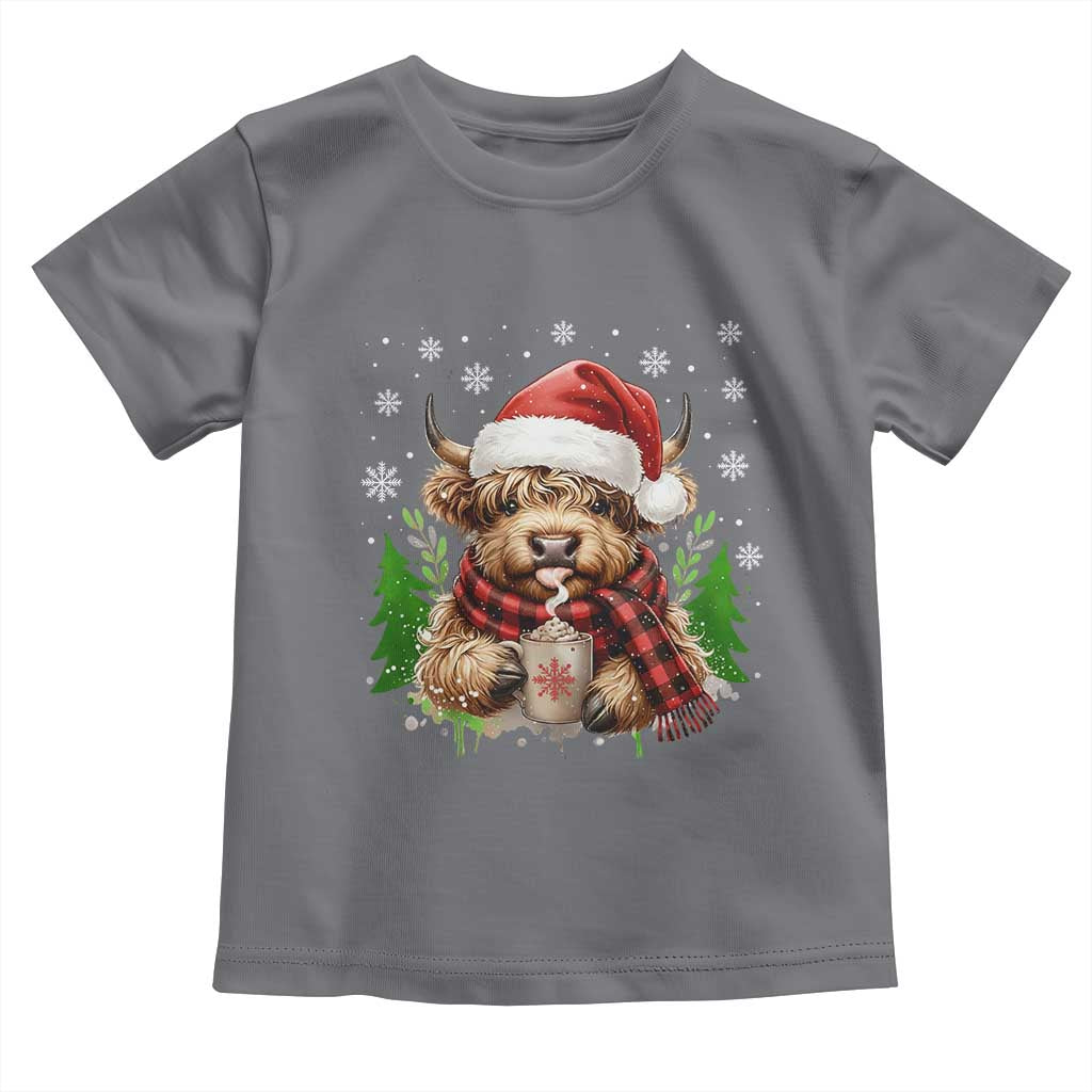 Christmas Cow Toddler T Shirt Funny Highland Cow Western Farmer Gift TS10 Charcoal Print Your Wear
