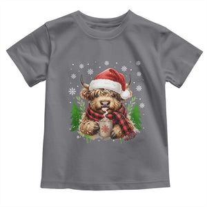 Christmas Cow Toddler T Shirt Funny Highland Cow Western Farmer Gift TS10 Charcoal Print Your Wear