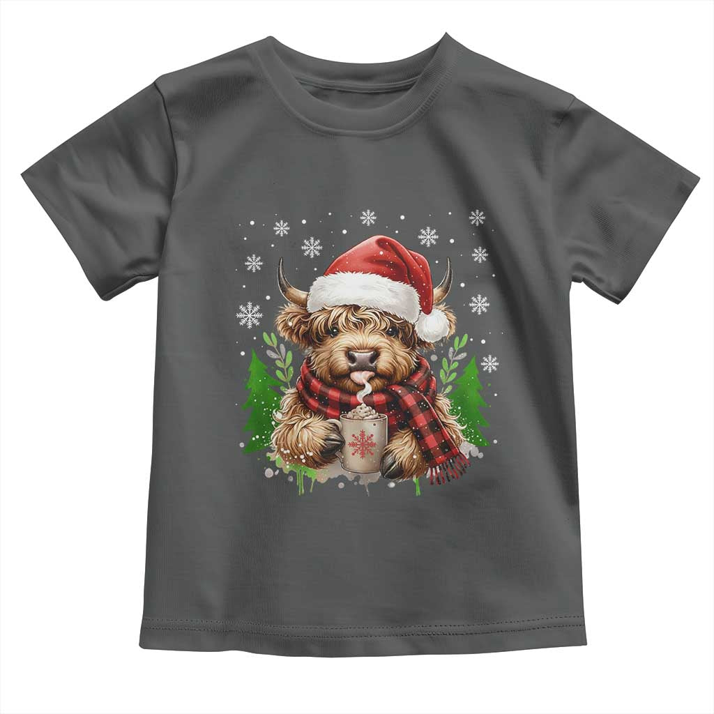 Christmas Cow Toddler T Shirt Funny Highland Cow Western Farmer Gift TS10 Dark Heather Print Your Wear