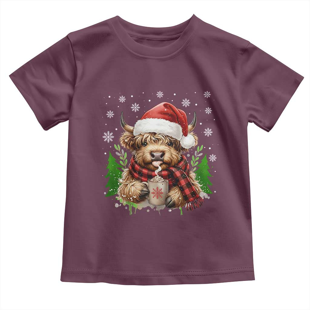 Christmas Cow Toddler T Shirt Funny Highland Cow Western Farmer Gift TS10 Maroon Print Your Wear