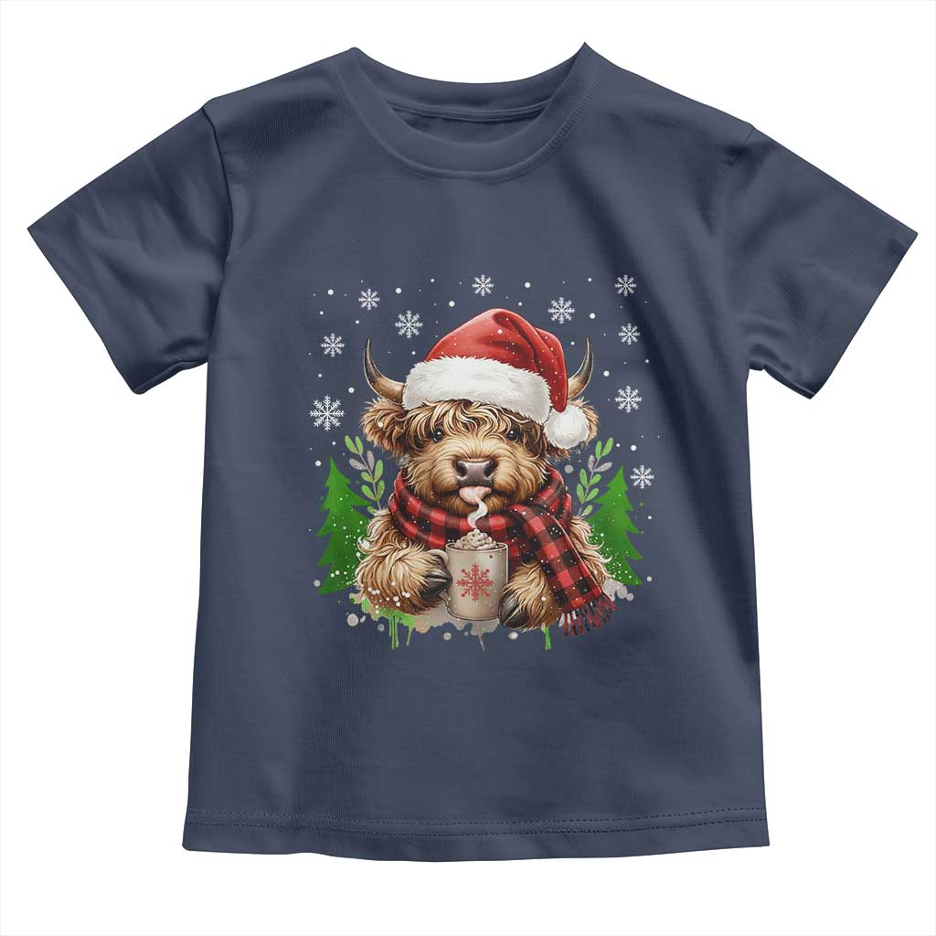 Christmas Cow Toddler T Shirt Funny Highland Cow Western Farmer Gift TS10 Navy Print Your Wear