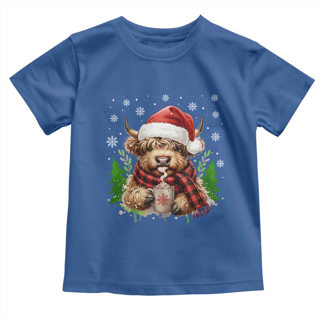 Christmas Cow Toddler T Shirt Funny Highland Cow Western Farmer Gift TS10 Royal Blue Print Your Wear
