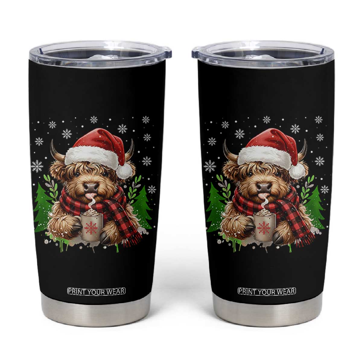 Christmas Cow Tumbler Cup Funny Highland Cow Western Farmer Gift TS10 Black Print Your Wear