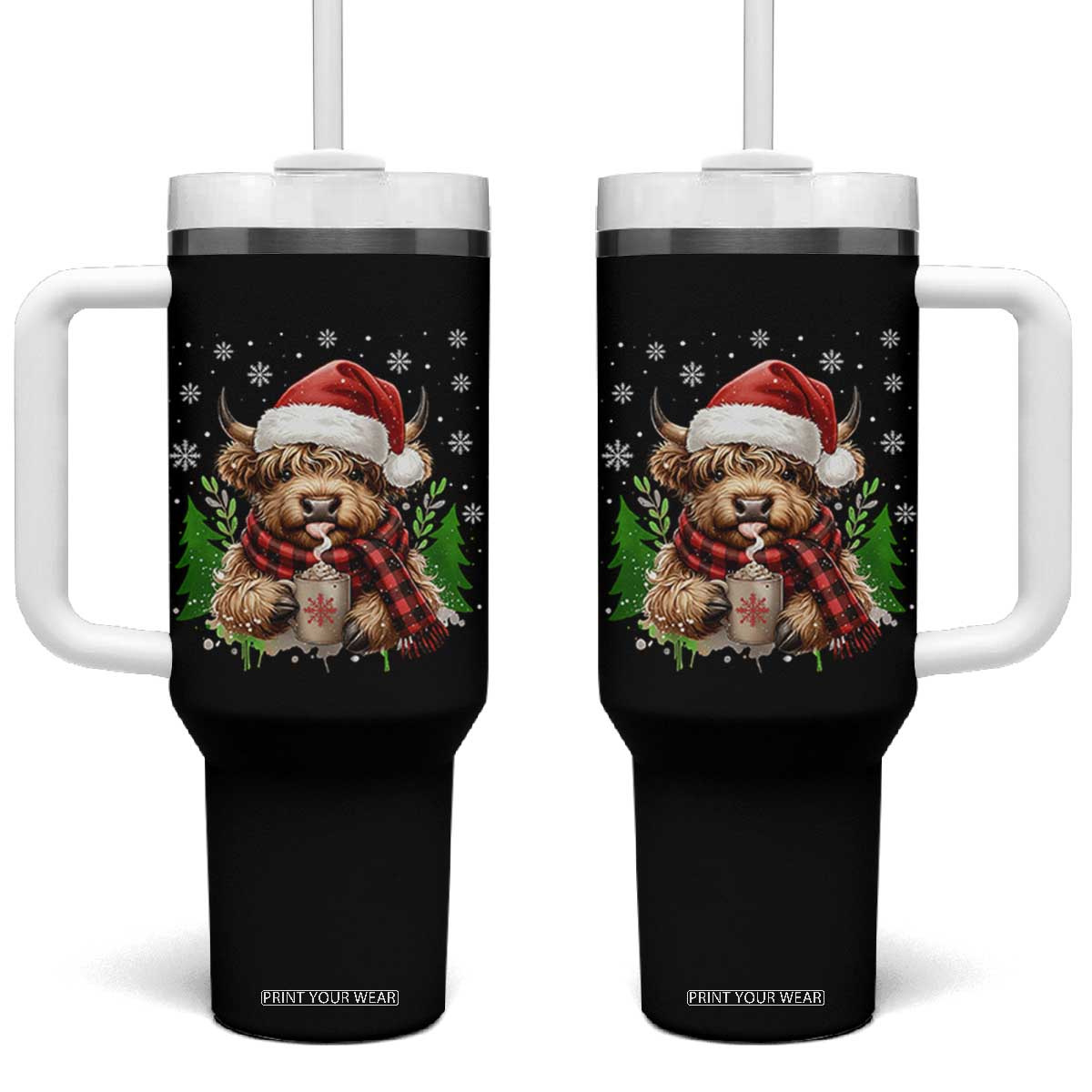 Christmas Cow Tumbler With Handle Funny Highland Cow Western Farmer Gift TS10 One Size: 40 oz Black Print Your Wear