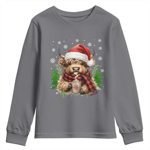 Christmas Cow Youth Sweatshirt Funny Highland Cow Western Farmer Gift TS10 Charcoal Print Your Wear