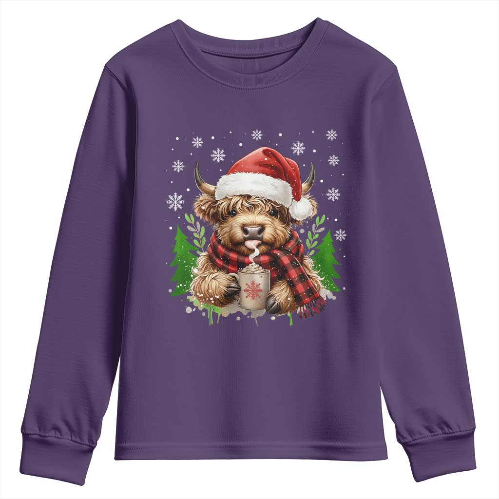 Christmas Cow Youth Sweatshirt Funny Highland Cow Western Farmer Gift TS10 Purple Print Your Wear