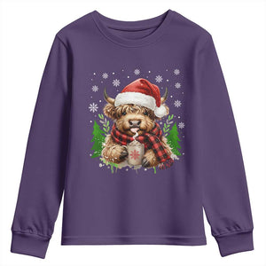 Christmas Cow Youth Sweatshirt Funny Highland Cow Western Farmer Gift TS10 Purple Print Your Wear