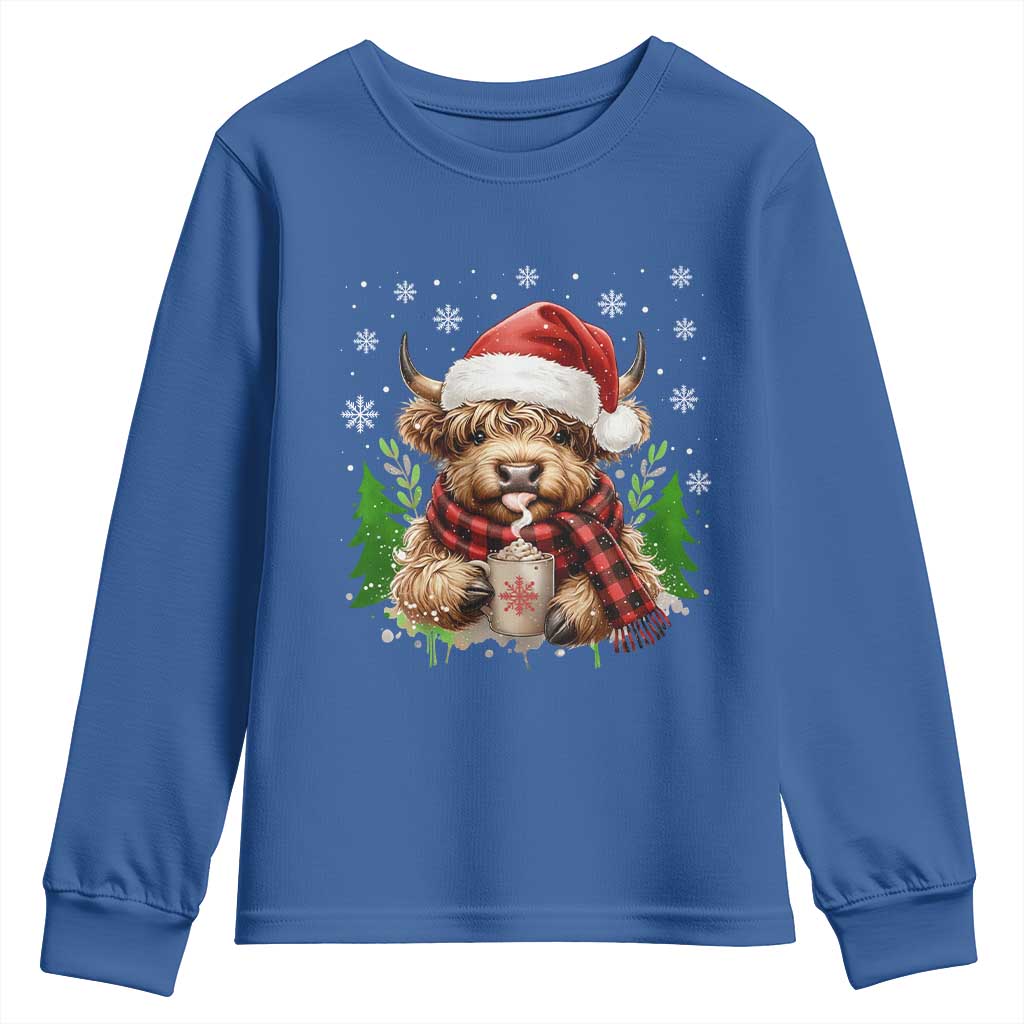 Christmas Cow Youth Sweatshirt Funny Highland Cow Western Farmer Gift TS10 Royal Blue Print Your Wear