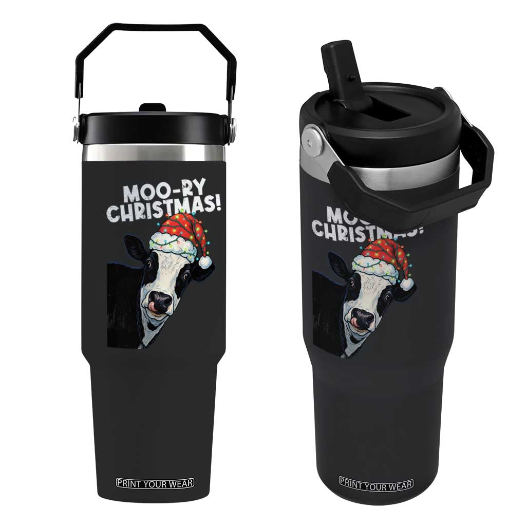 Christmas Cow Flip Straw Tumbler Funny Moo Ry Christmas Farmer Gift TS10 One Size: 30 oz Black Print Your Wear