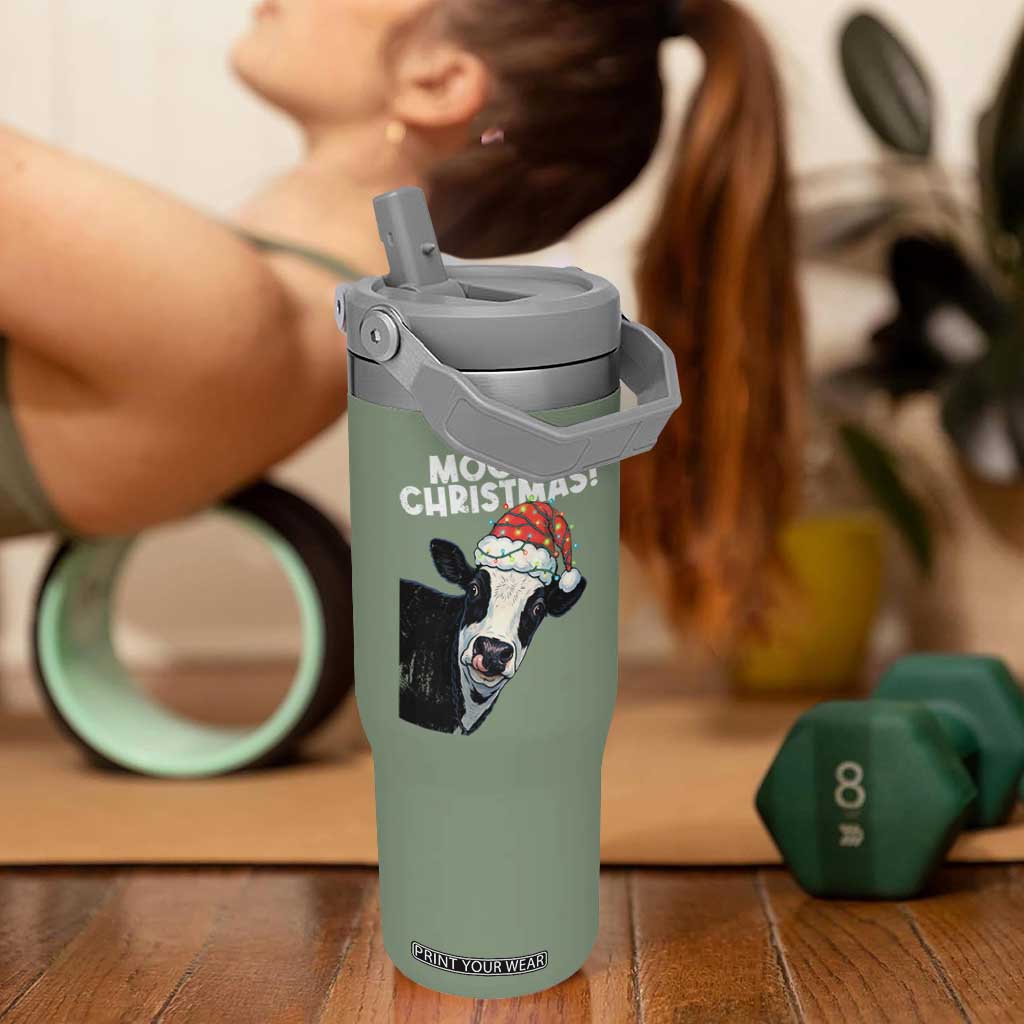 Christmas Cow Flip Straw Tumbler Funny Moo Ry Christmas Farmer Gift TS10 One Size: 30 oz Moss Green Print Your Wear