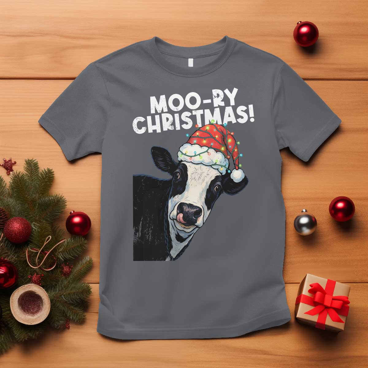 Christmas Cow T Shirt Funny Moo Ry Christmas Farmer Gift TS10 Charcoal Print Your Wear