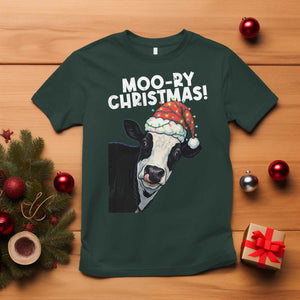 Christmas Cow T Shirt Funny Moo Ry Christmas Farmer Gift TS10 Dark Forest Green Print Your Wear