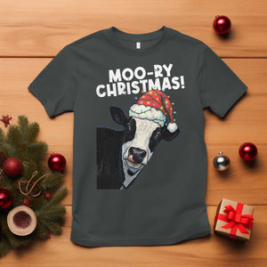 Christmas Cow T Shirt Funny Moo Ry Christmas Farmer Gift TS10 Dark Heather Print Your Wear
