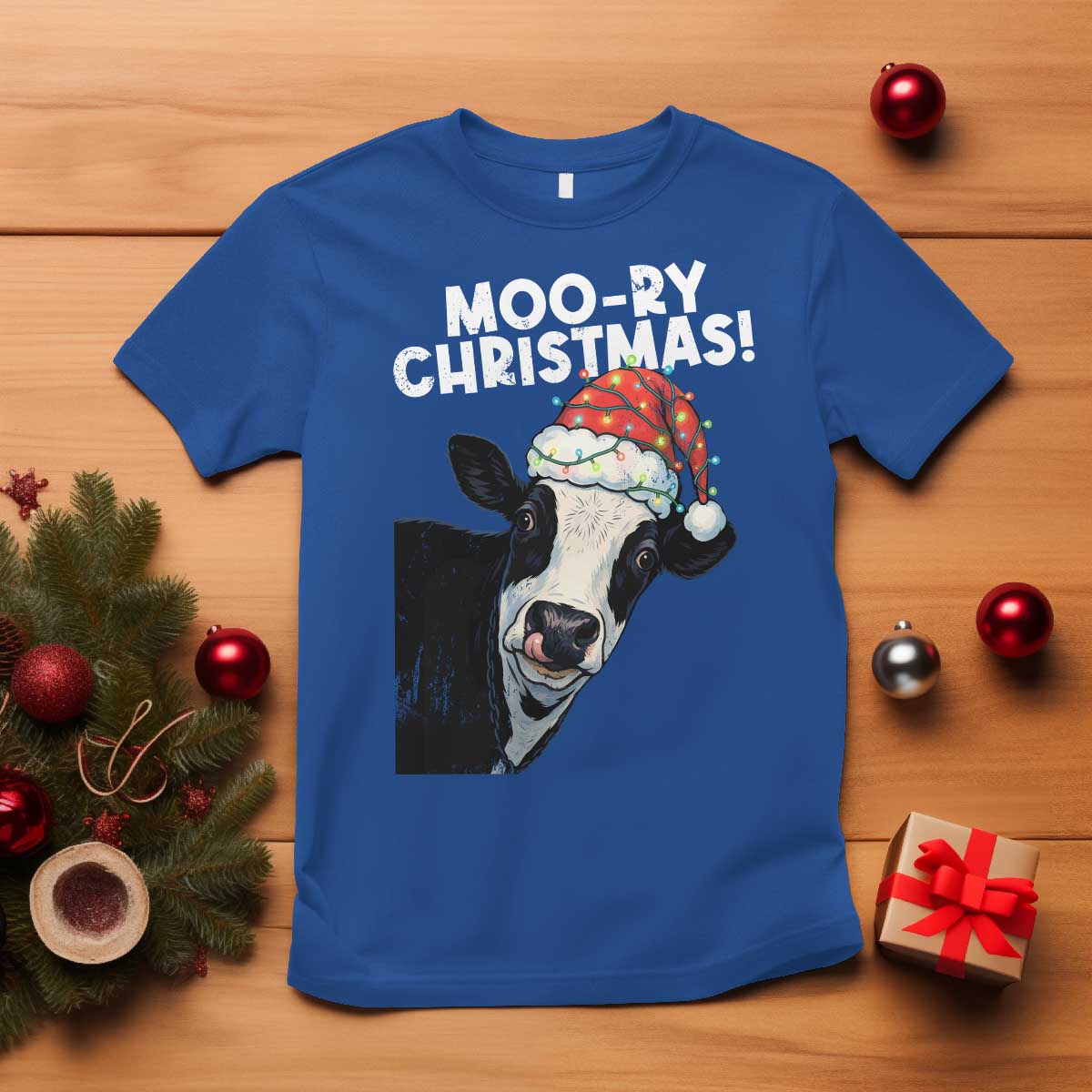 Christmas Cow T Shirt Funny Moo Ry Christmas Farmer Gift TS10 Royal Blue Print Your Wear