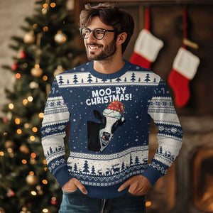 Christmas Cow Ugly Christmas Sweater Funny Moo Ry Xmas Farmer Gift TS10 Navy Beige Print Your Wear