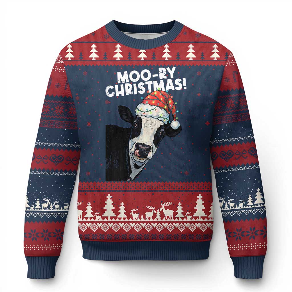 Christmas Cow Ugly Christmas Sweater Funny Moo Ry Xmas Farmer Gift TS10 Navy Red Print Your Wear
