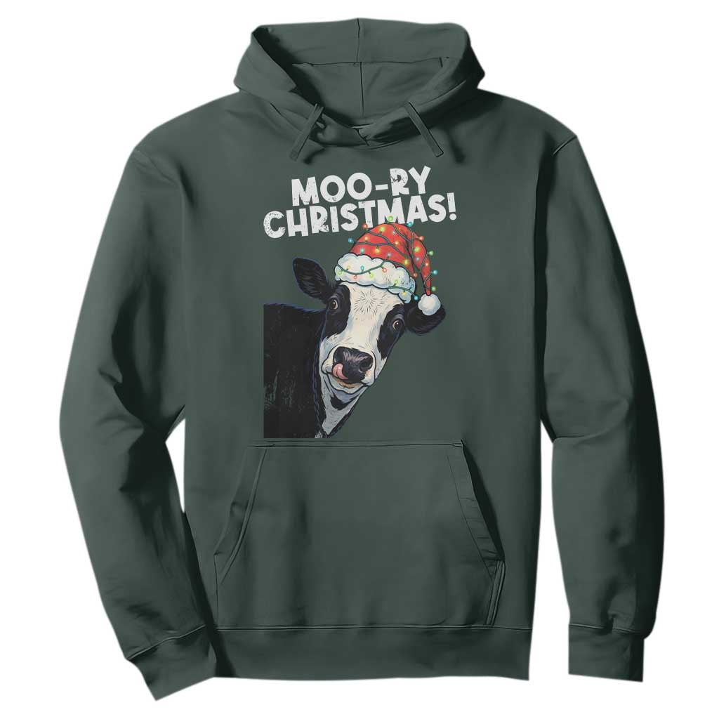 Christmas Cow Hoodie Funny Moo Ry Christmas Farmer Gift TS10 Dark Forest Green Print Your Wear