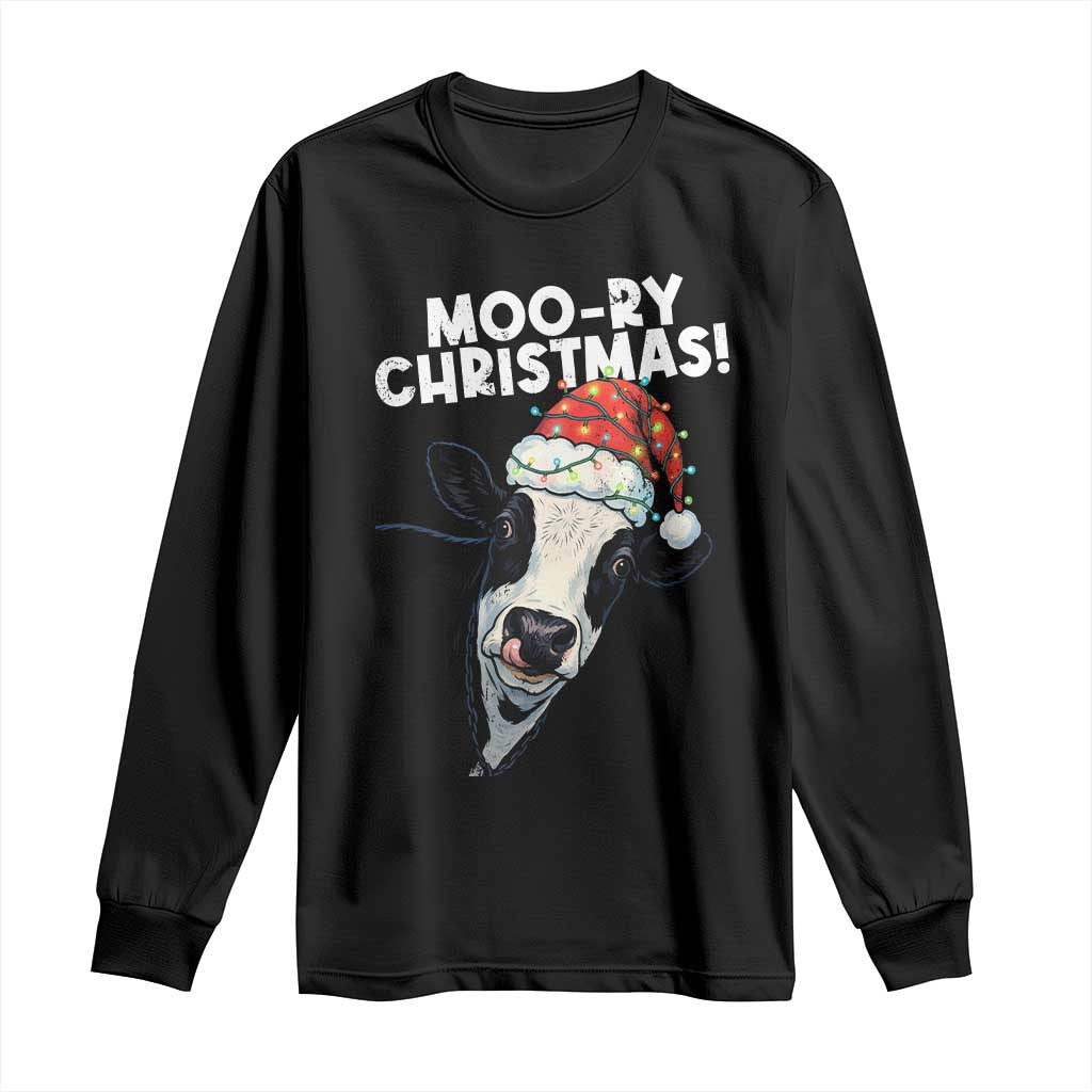 Christmas Cow Long Sleeve Shirt Funny Moo Ry Christmas Farmer Gift TS10 Black Print Your Wear