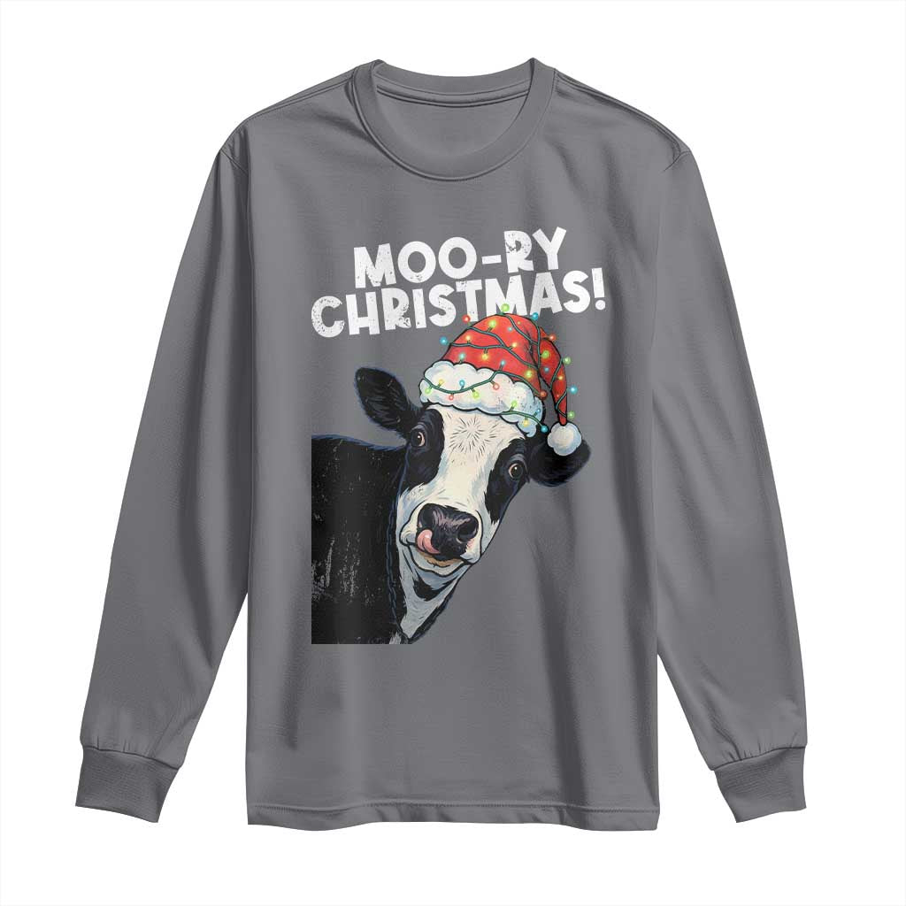 Christmas Cow Long Sleeve Shirt Funny Moo Ry Christmas Farmer Gift TS10 Charcoal Print Your Wear