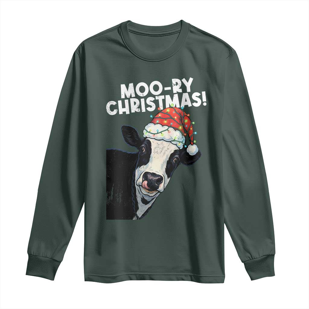 Christmas Cow Long Sleeve Shirt Funny Moo Ry Christmas Farmer Gift TS10 Dark Forest Green Print Your Wear
