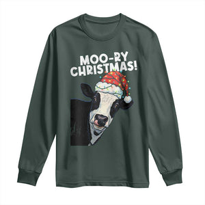 Christmas Cow Long Sleeve Shirt Funny Moo Ry Christmas Farmer Gift TS10 Dark Forest Green Print Your Wear