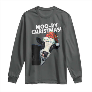 Christmas Cow Long Sleeve Shirt Funny Moo Ry Christmas Farmer Gift TS10 Dark Heather Print Your Wear