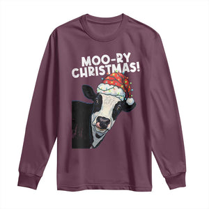 Christmas Cow Long Sleeve Shirt Funny Moo Ry Christmas Farmer Gift TS10 Maroon Print Your Wear