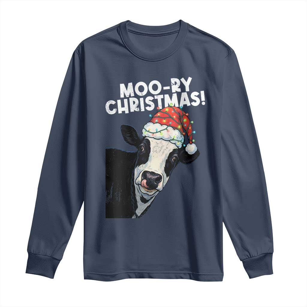 Christmas Cow Long Sleeve Shirt Funny Moo Ry Christmas Farmer Gift TS10 Navy Print Your Wear