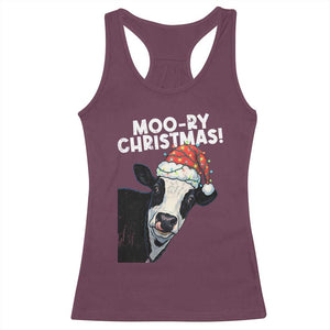 Christmas Cow Racerback Tank Top Funny Moo Ry Christmas Farmer Gift TS10 Maroon Print Your Wear
