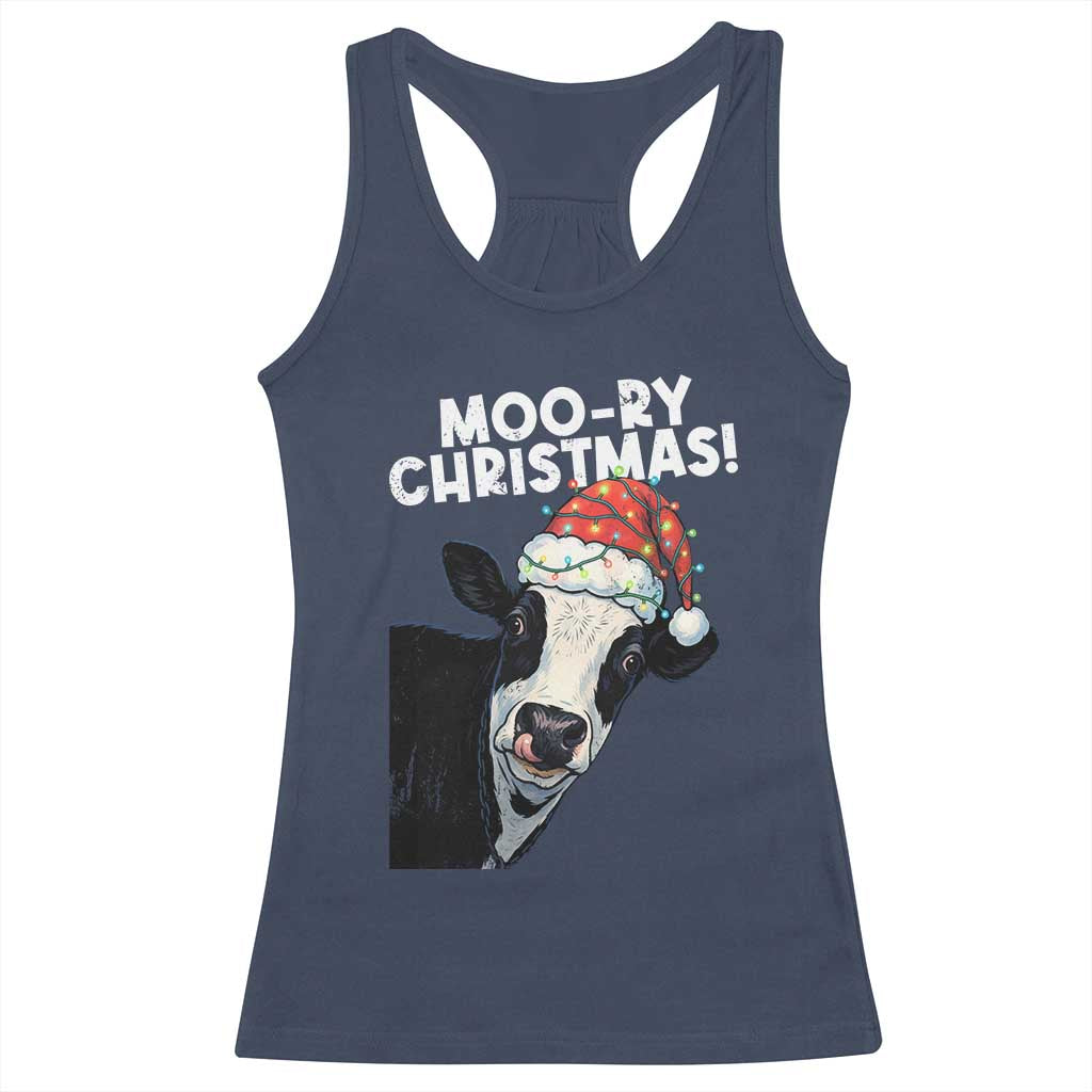 Christmas Cow Racerback Tank Top Funny Moo Ry Christmas Farmer Gift TS10 Navy Print Your Wear