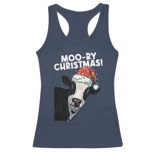 Christmas Cow Racerback Tank Top Funny Moo Ry Christmas Farmer Gift TS10 Navy Print Your Wear