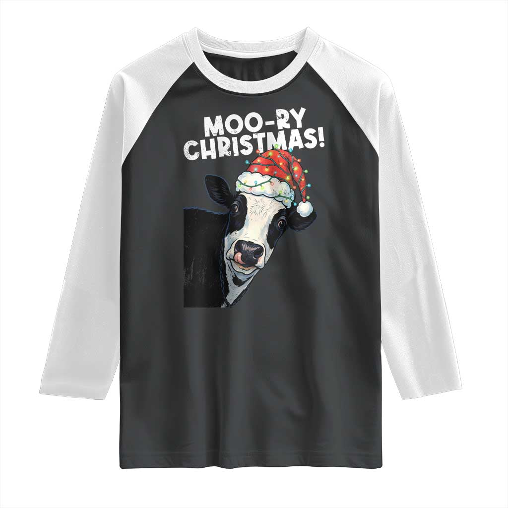 Christmas Cow Raglan Shirt Funny Moo Ry Christmas Farmer Gift TS10 Black White Print Your Wear