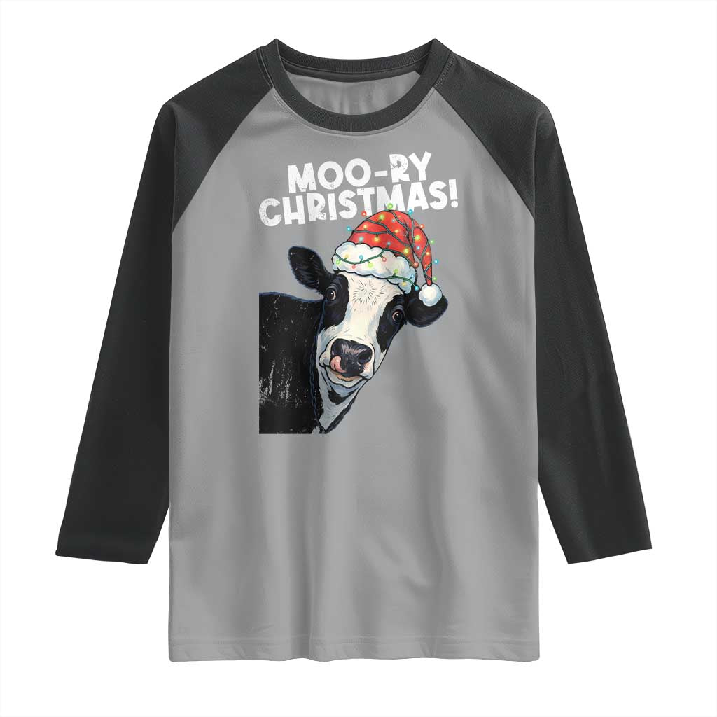 Christmas Cow Raglan Shirt Funny Moo Ry Christmas Farmer Gift TS10 Sport Gray Black Print Your Wear