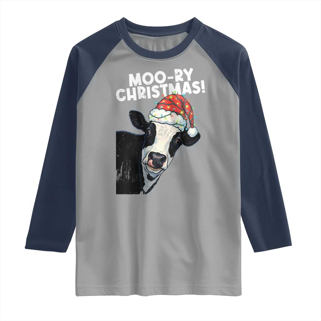 Christmas Cow Raglan Shirt Funny Moo Ry Christmas Farmer Gift TS10 Sport Gray Navy Print Your Wear