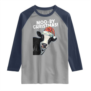 Christmas Cow Raglan Shirt Funny Moo Ry Christmas Farmer Gift TS10 Sport Gray Navy Print Your Wear