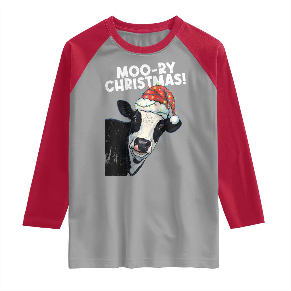 Christmas Cow Raglan Shirt Funny Moo Ry Christmas Farmer Gift TS10 Sport Gray Red Print Your Wear