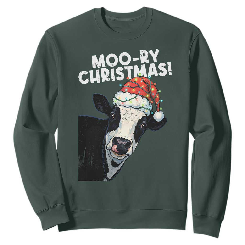 Christmas Cow Sweatshirt Funny Moo Ry Christmas Farmer Gift TS10 Dark Forest Green Print Your Wear