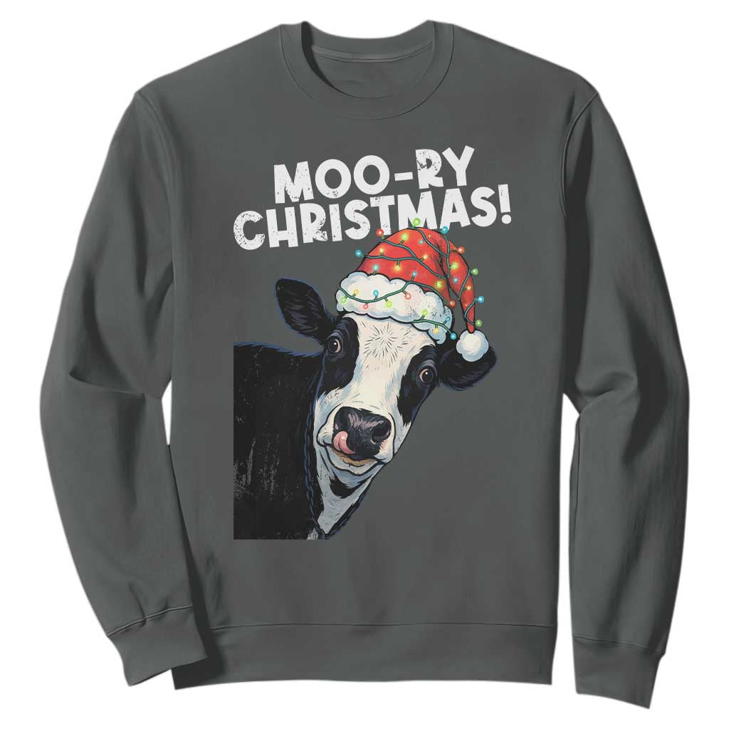 Christmas Cow Sweatshirt Funny Moo Ry Christmas Farmer Gift TS10 Dark Heather Print Your Wear