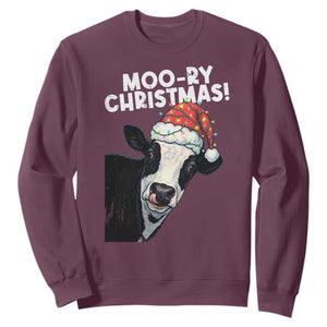Christmas Cow Sweatshirt Funny Moo Ry Christmas Farmer Gift TS10 Maroon Print Your Wear