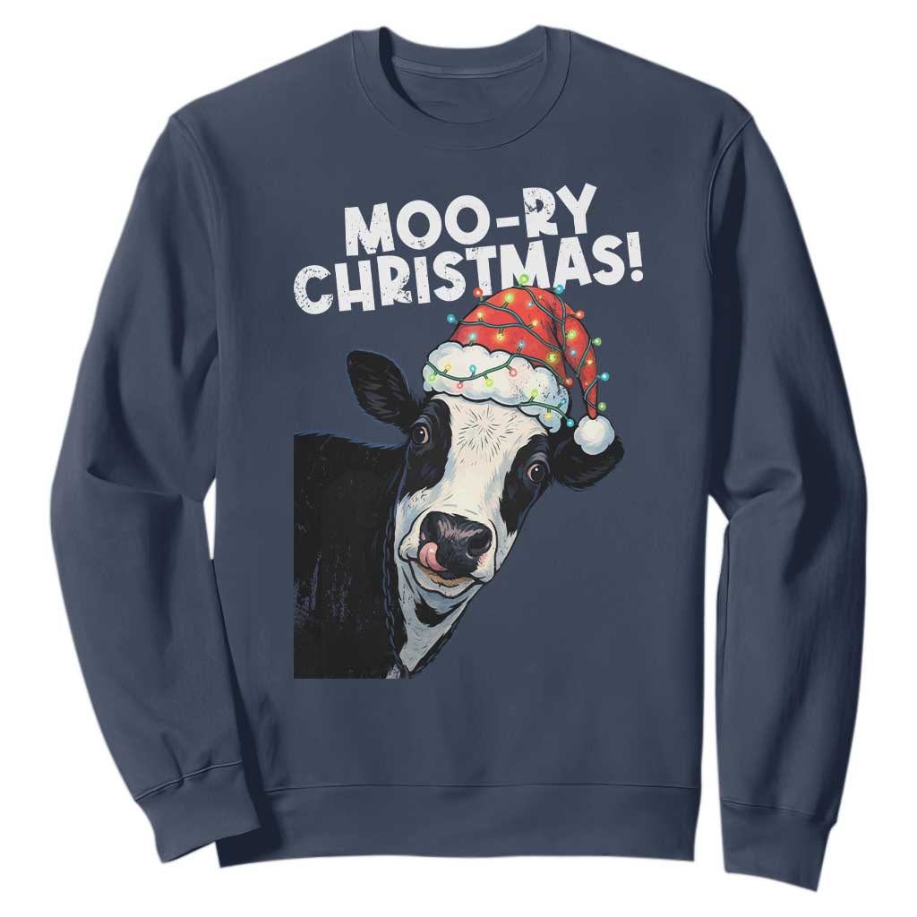 Christmas Cow Sweatshirt Funny Moo Ry Christmas Farmer Gift TS10 Navy Print Your Wear