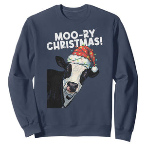 Christmas Cow Sweatshirt Funny Moo Ry Christmas Farmer Gift TS10 Navy Print Your Wear