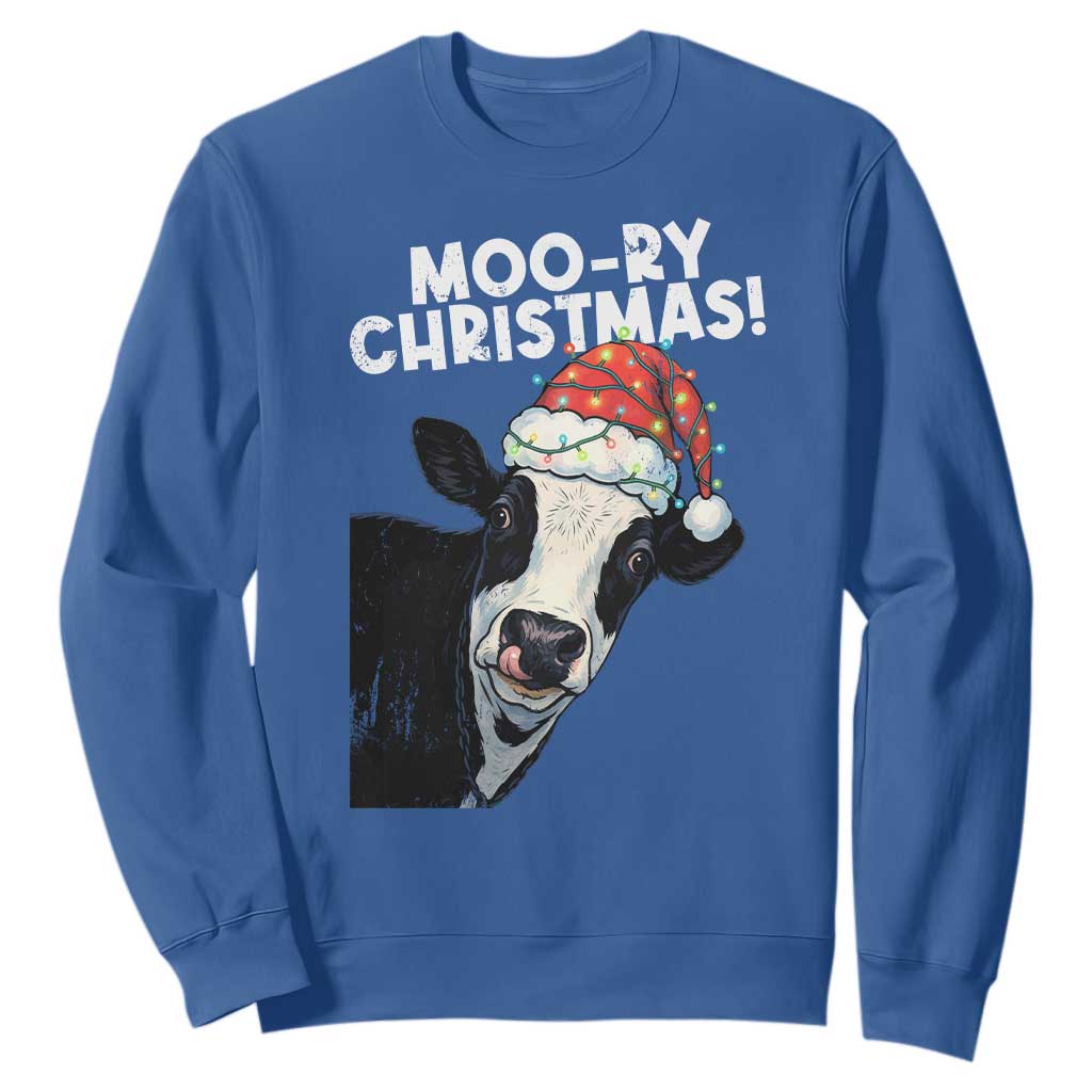 Christmas Cow Sweatshirt Funny Moo Ry Christmas Farmer Gift TS10 Royal Blue Print Your Wear
