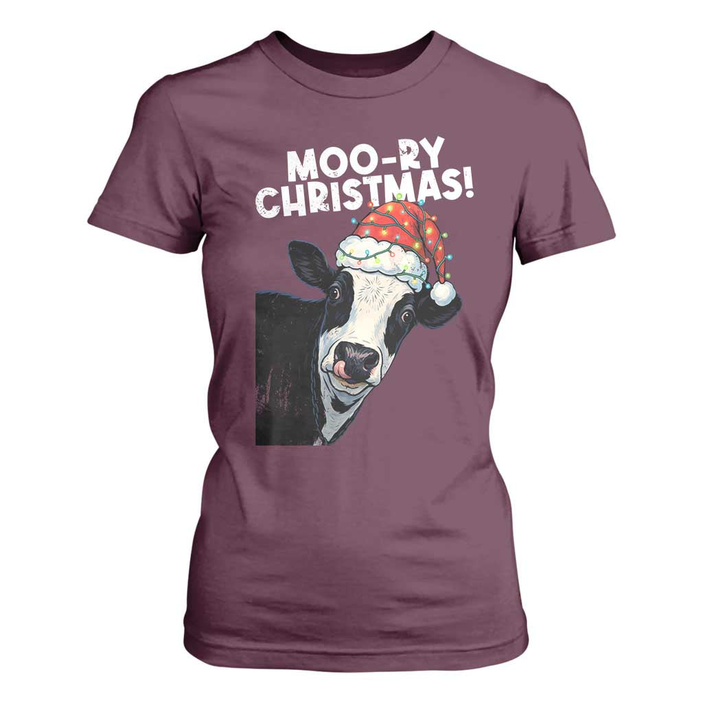 Christmas Cow T Shirt For Women Funny Moo Ry Christmas Farmer Gift TS10 Maroon Print Your Wear