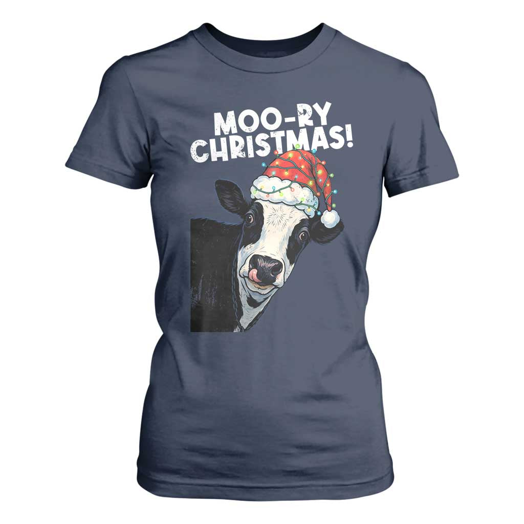 Christmas Cow T Shirt For Women Funny Moo Ry Christmas Farmer Gift TS10 Navy Print Your Wear