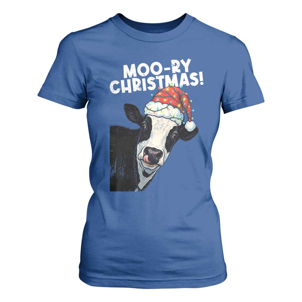 Christmas Cow T Shirt For Women Funny Moo Ry Christmas Farmer Gift TS10 Royal Blue Print Your Wear
