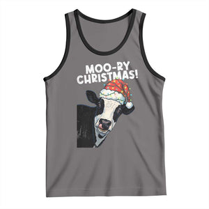 Christmas Cow Tank Top Funny Moo Ry Christmas Farmer Gift TS10 Deep Heather Black Print Your Wear