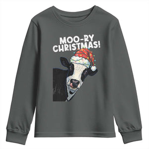 Christmas Cow Youth Sweatshirt Funny Moo Ry Christmas Farmer Gift TS10 Dark Heather Print Your Wear