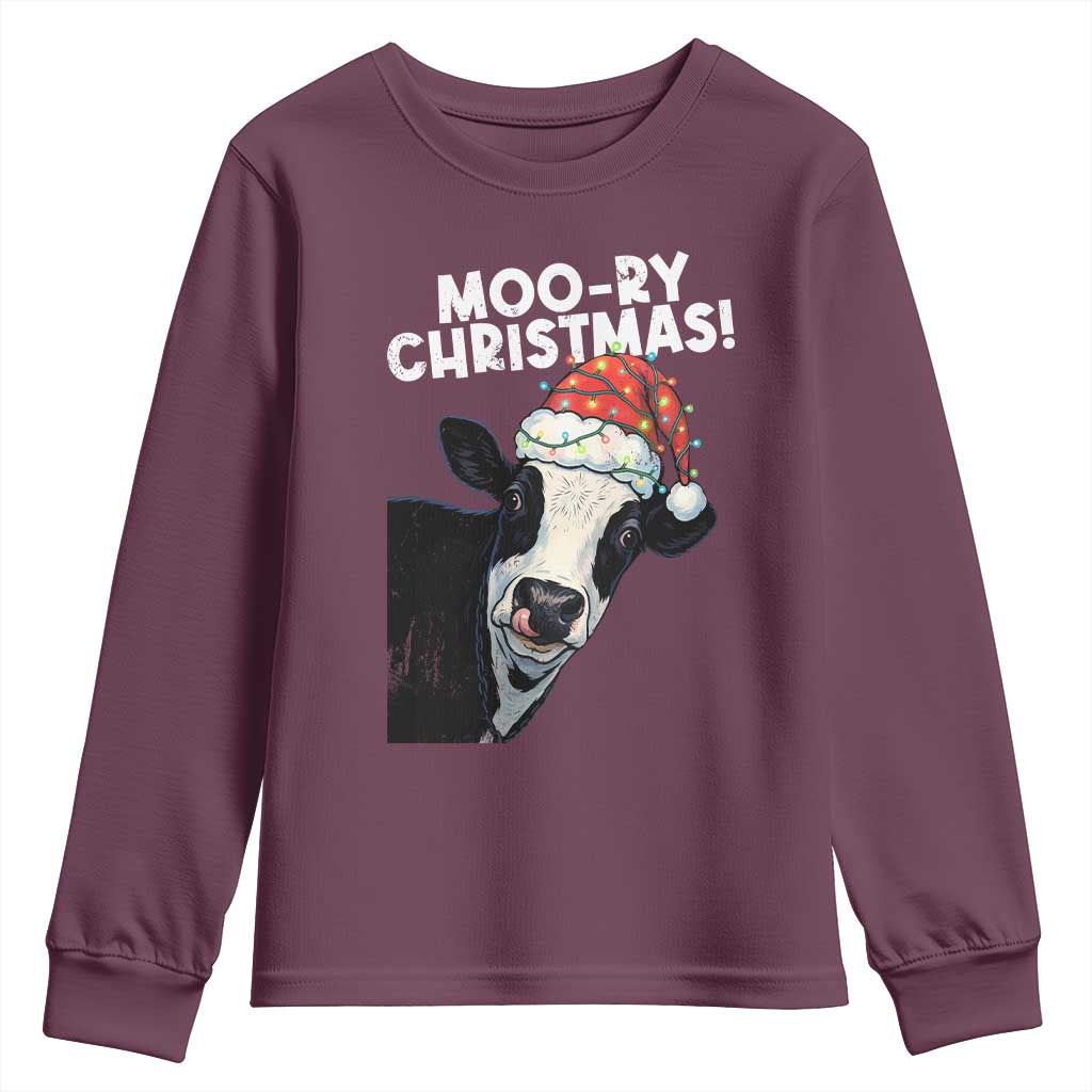 Christmas Cow Youth Sweatshirt Funny Moo Ry Christmas Farmer Gift TS10 Maroon Print Your Wear